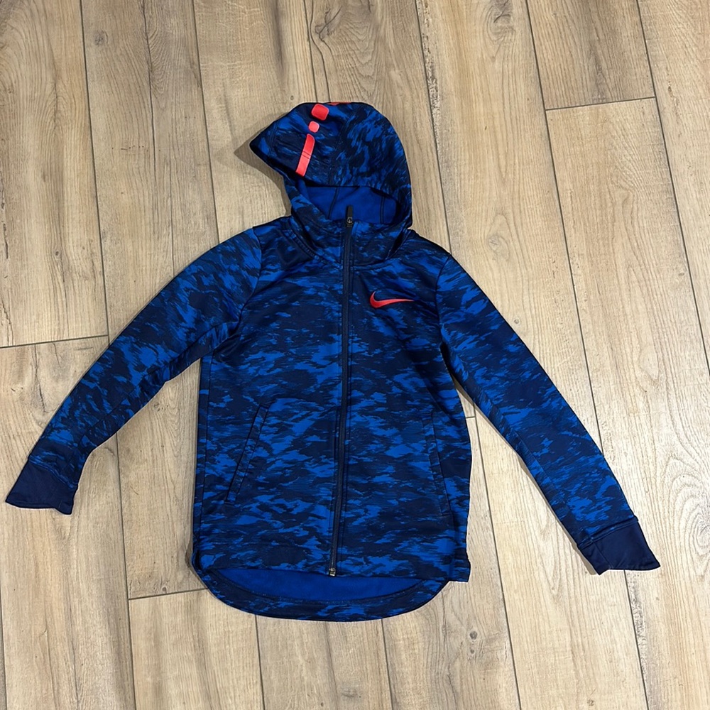 Boys blue Nike fleece lined hoodie zip up. Size large